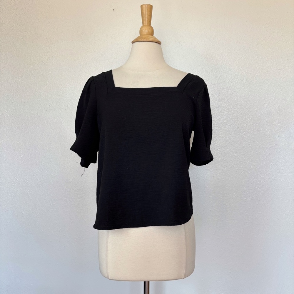 Timing Solid Black Square Neck Blouse